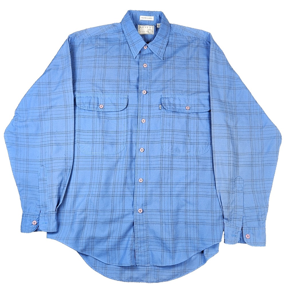 Vintage Levis Silver Label Blue Striped Button‎ Up Long Sleeve Mens Size Medium